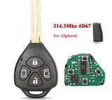 Suitable For Toyota 314.3MHz ID67  Complete Transponder Remote Key