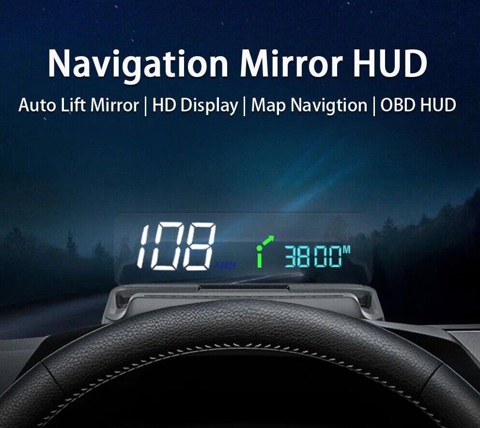 New Navigation HUD Auto-Lift Mirror Display RPM Speed Projector Oil HUD