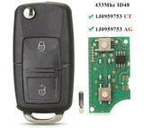 Fits VW 433Mhz 1J0959753AG Complete Transponder Remote Key