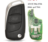 Fits Citroen 433.92Mhz FSK ID46 PCF7941 Chip Complete Transponder Remote Key