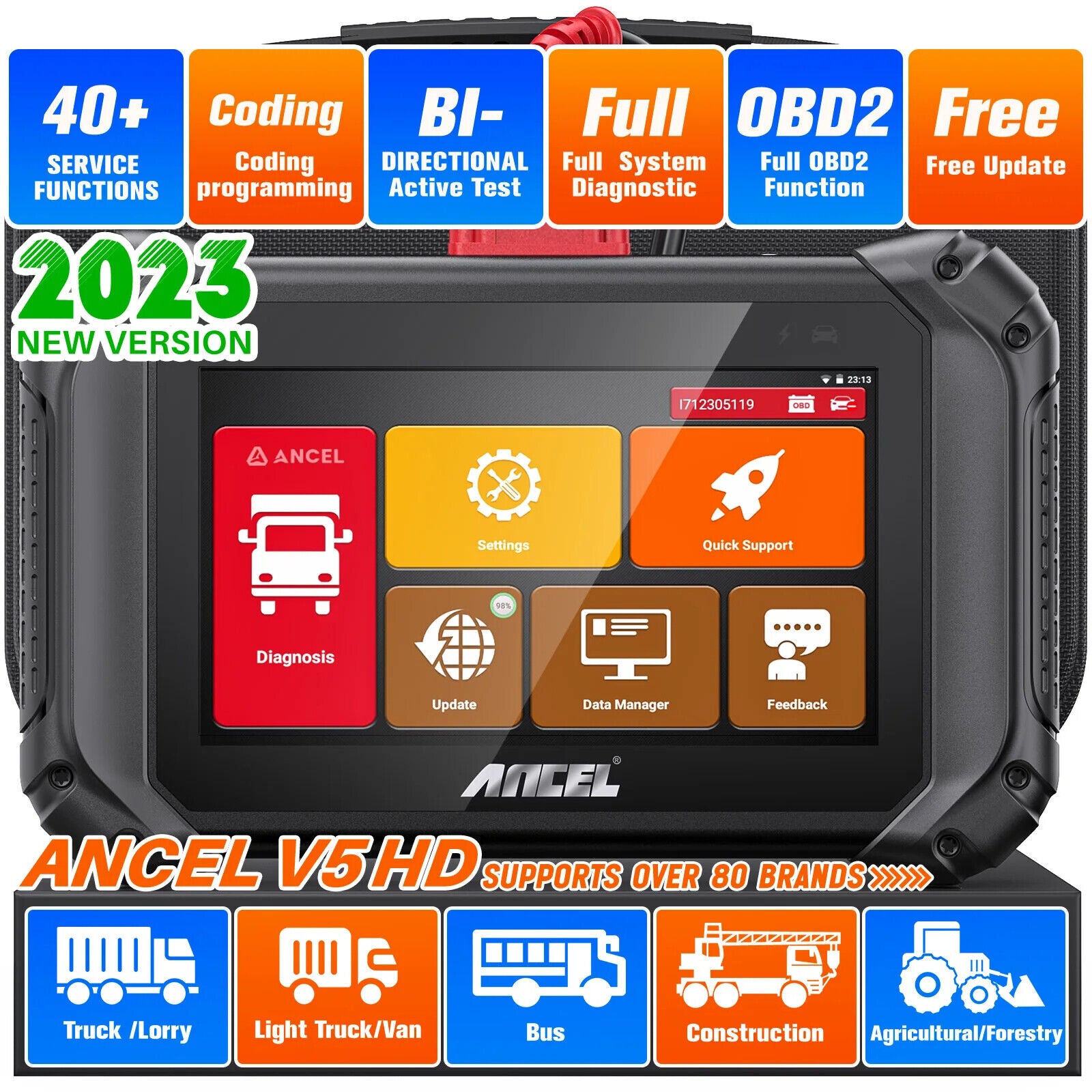 ANCEL V5 HD Heavy Duty Truck Diagnostic Tools Full System Diagnostic 40+ Reset Secondary image