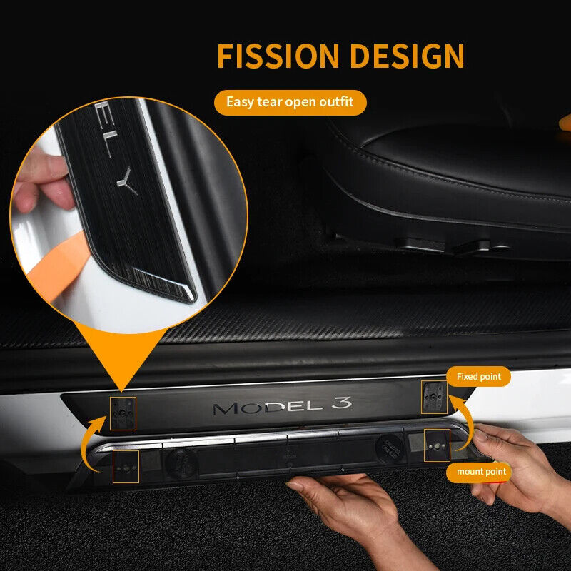 2023 Model Y 4pcs Door Sill Protector Model 3 Wireless LED Magnetic Illuminated Secondary image