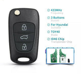 Fits Hyundai I20 I30 IX35 Avante 3 Button 433Mhz Flip Car Remote Key