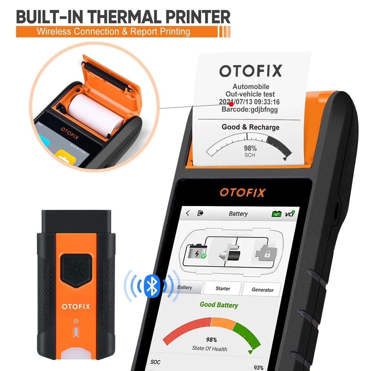 OTOFIX BT1 Car Battery Tester w/ Printer 6V/12V/24V Battery Load Analyzer Secondary image