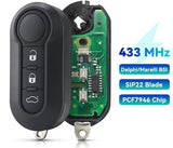 Fits Fiat 433.92Mhz3 Buttons PCF7946 ID46 Complete Transponder Remote Key