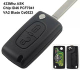 Fits Citroen 433Mhz ID46 PCF7941 Complete Transponder Remote Key