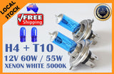 H4 55W/60W 12V Xenon White 5000K Car High Low Beam Halogen Bulbs Globes + T10