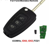 Fits Ford 433Mhz ID60, ID63 40bit/ ID63 80bit Complete Transponder Remote Key