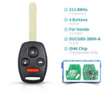 Fits Honda 313.8MHz OUCG8D-380H-A  Complete Transponder Remote Key