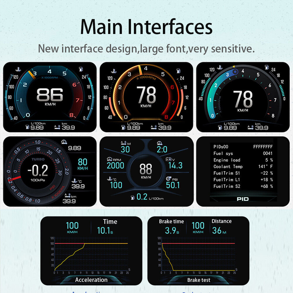 2022 New V63S OBD2 HUD Gauge Car Head Up Display Multi-Function Dashboard
