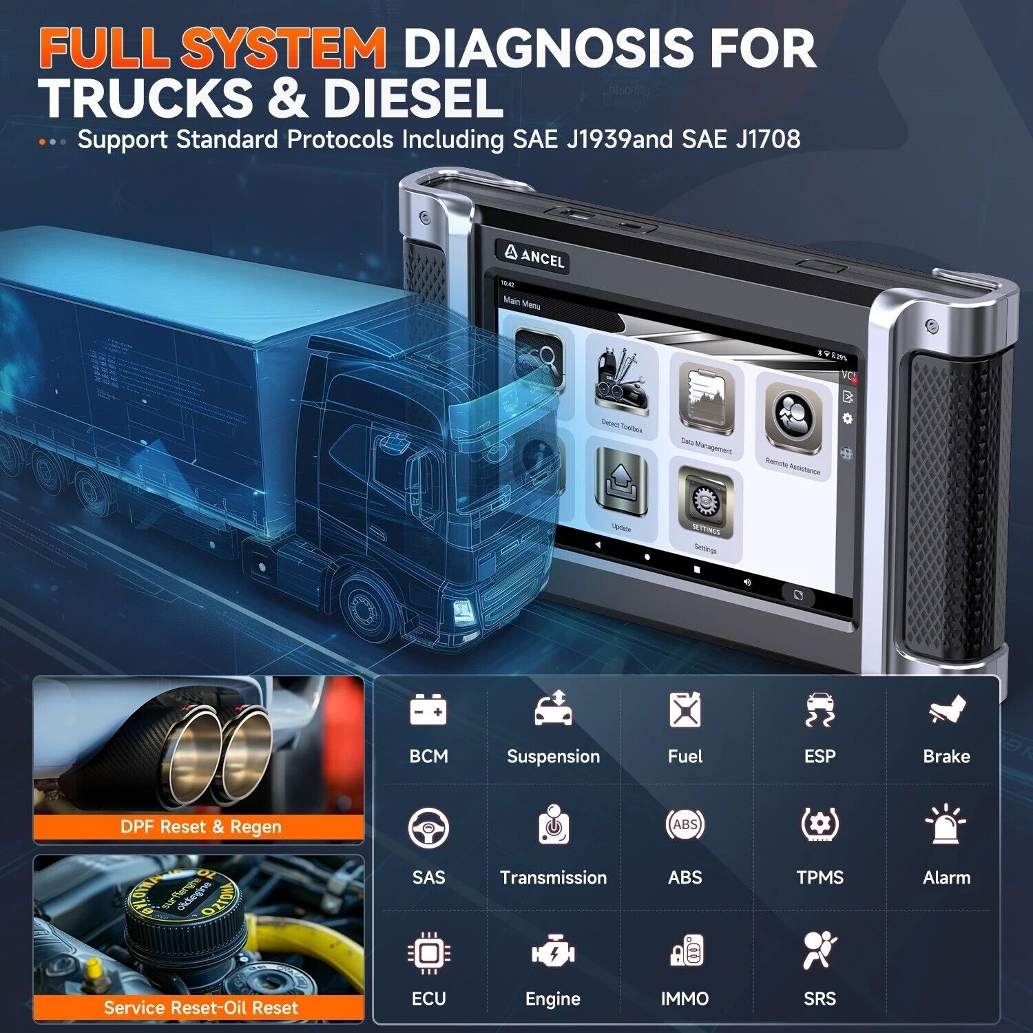 ANCEL HD8000 OBD2 Heavy Duty Truck Diagnostic Tools All System D.PF Regen Oil Secondary image