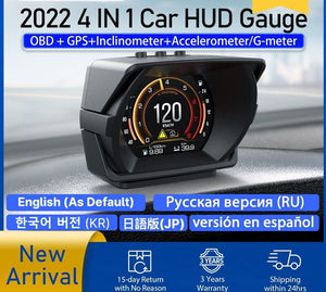 2022 Latest V63 Plus OBD HUD GPS Speed Inclinometer G-meter 4 in 1 HUD Gauge Car