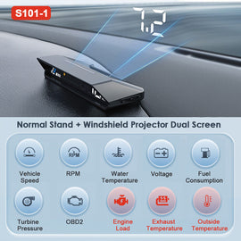 Newest Car OBD2 HUD Stand Plus Windshield Projector Dual Dislay Screen