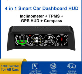 2023 New 4 in 1 GPS HUD TPMS Tire Monitor Inclinometer Gague Offroad Speedometer