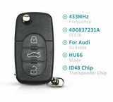 433Mhz 3 Button Car Remote Key Fit AUDI 4D0837231A 4D0 837 231 A Flip Fold ID48