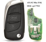 Fits  For Citroen C4 C-Quatre FSK ID46 PCF7941 Complete Transponder Remote Key