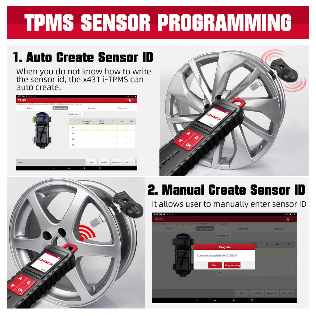 LAUNCH X431 TSGUN TPMS Tools Obd2 Scanner Car Tire Pressure Inspection Tool TPMS