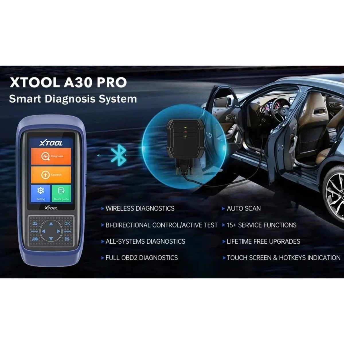 XTOOL A30 PRO OBD2 Diagnostic Scanner Full System Scan Tool with Bi-Directional Control, Auto VIN & 15+ Service Functions