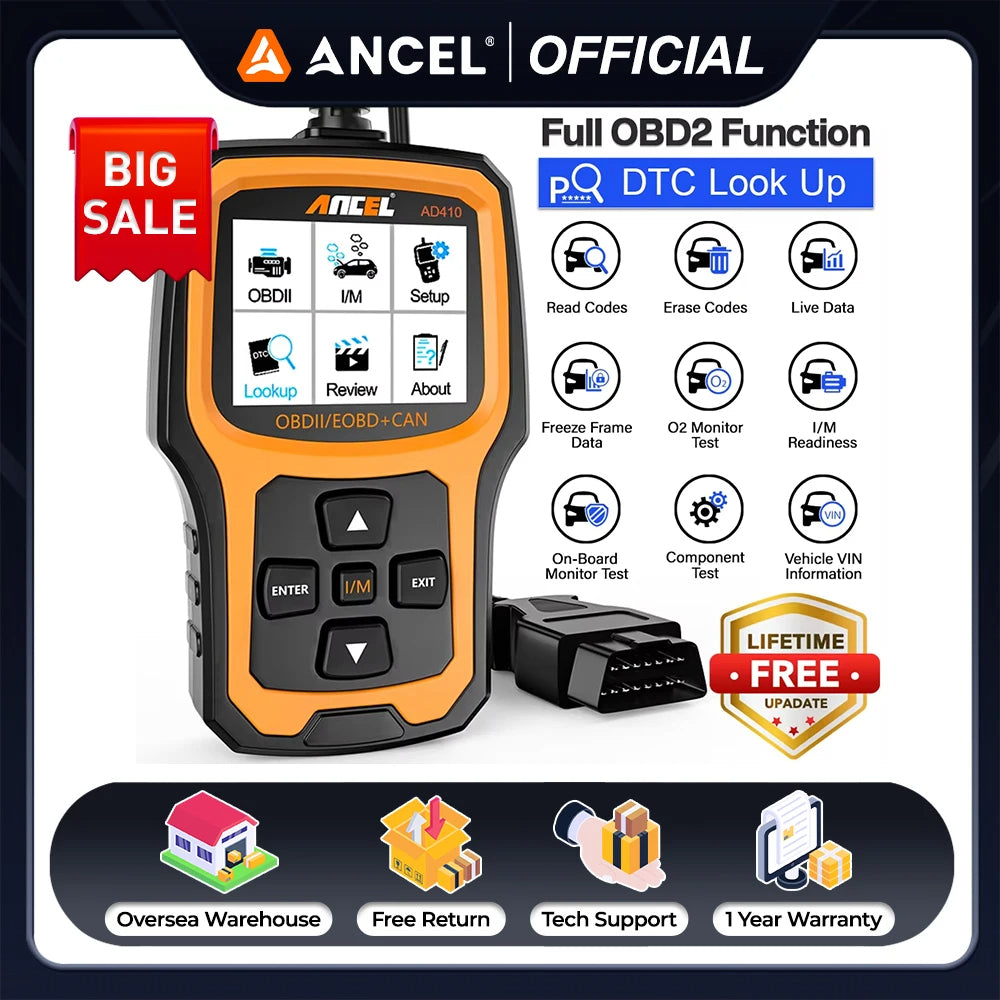 ANCEL AD410 OBD2 Scanner Check Engine Code Reader for All OBDII Cars 1996+