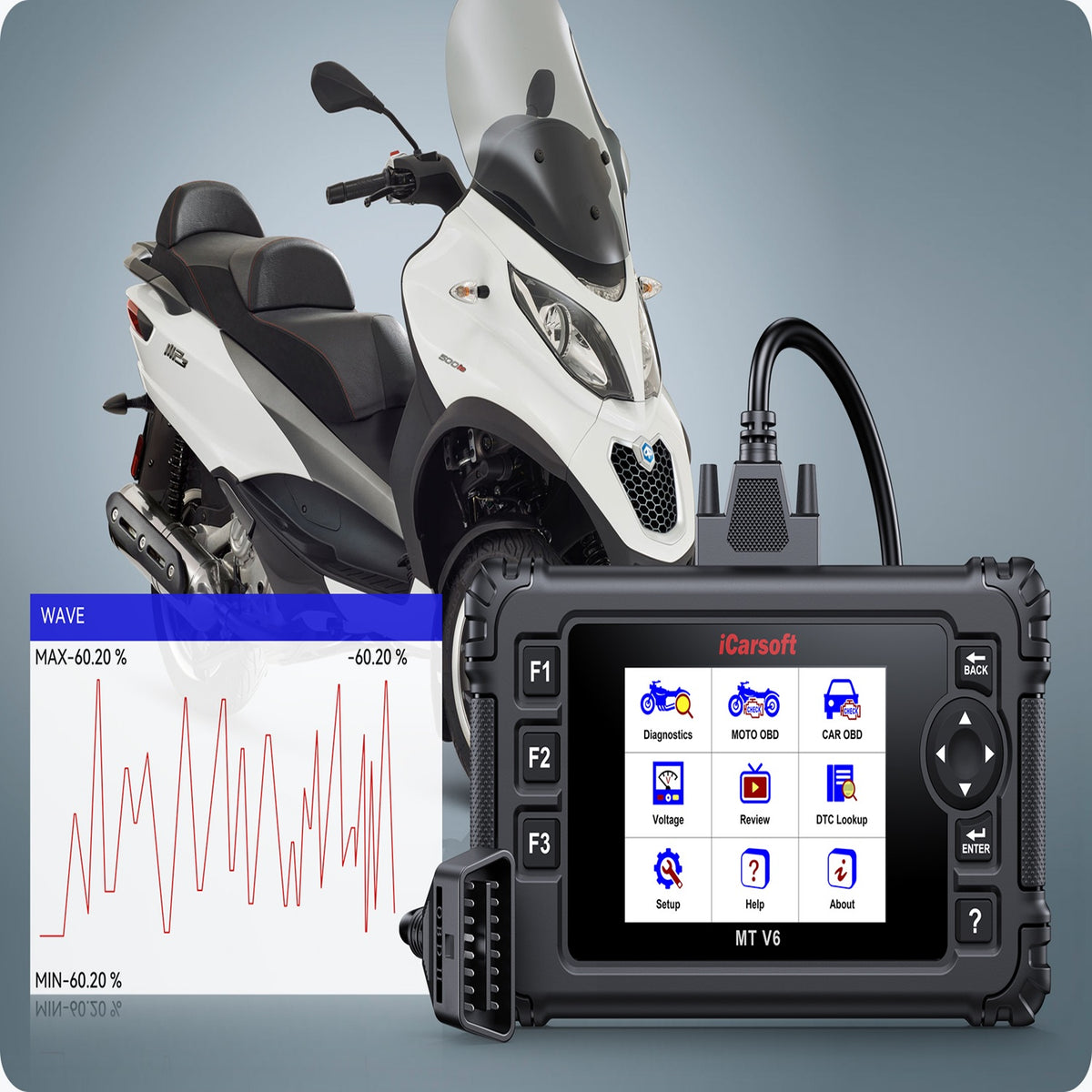 iCarsoft MT V6 Piaggio Motorcycle OBD2 Diagnostic DTC Clear ABS Bleed Live Data