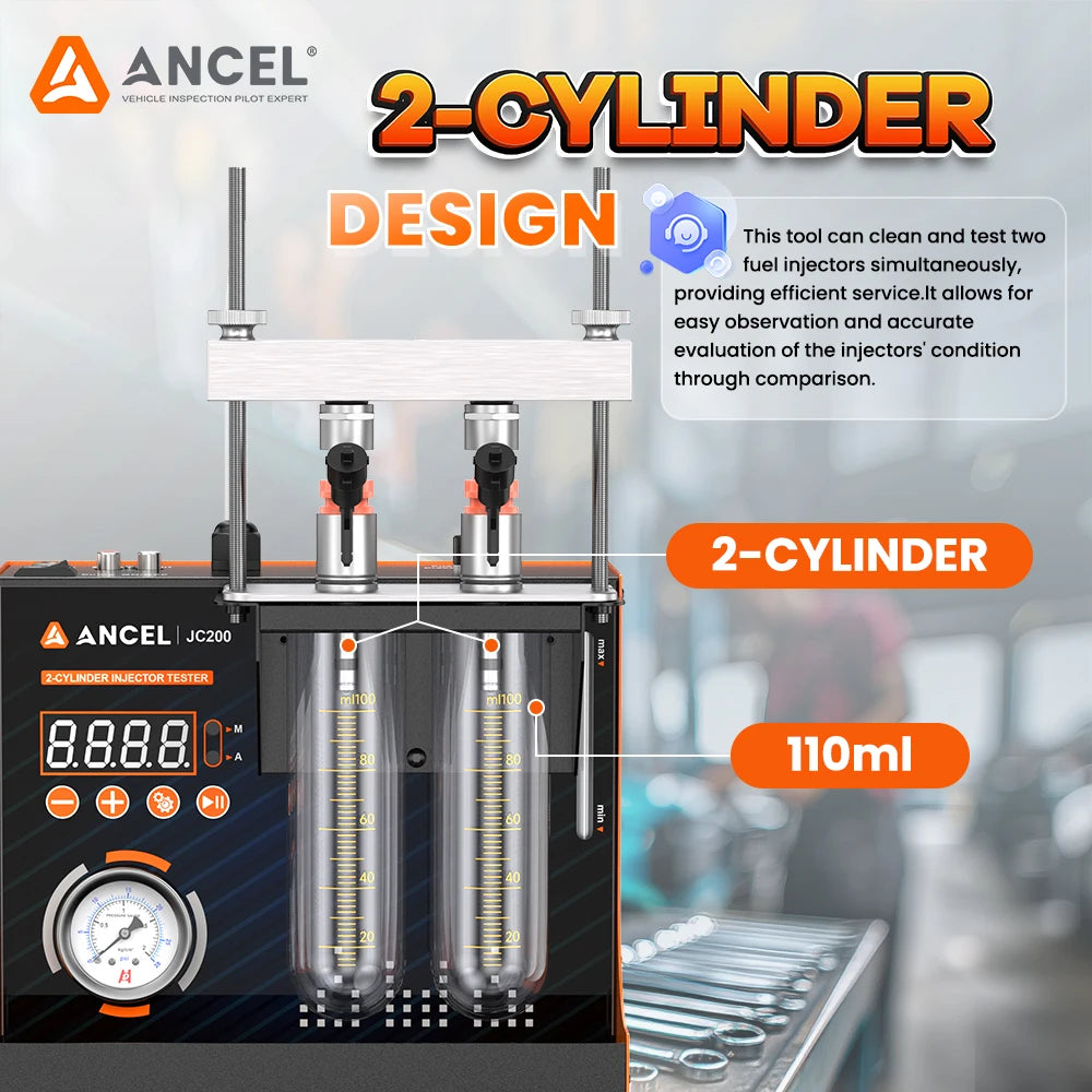 ANCEL JC200 Injector Tester 2 Cylinder Fuel Injection Volume Atomization Test