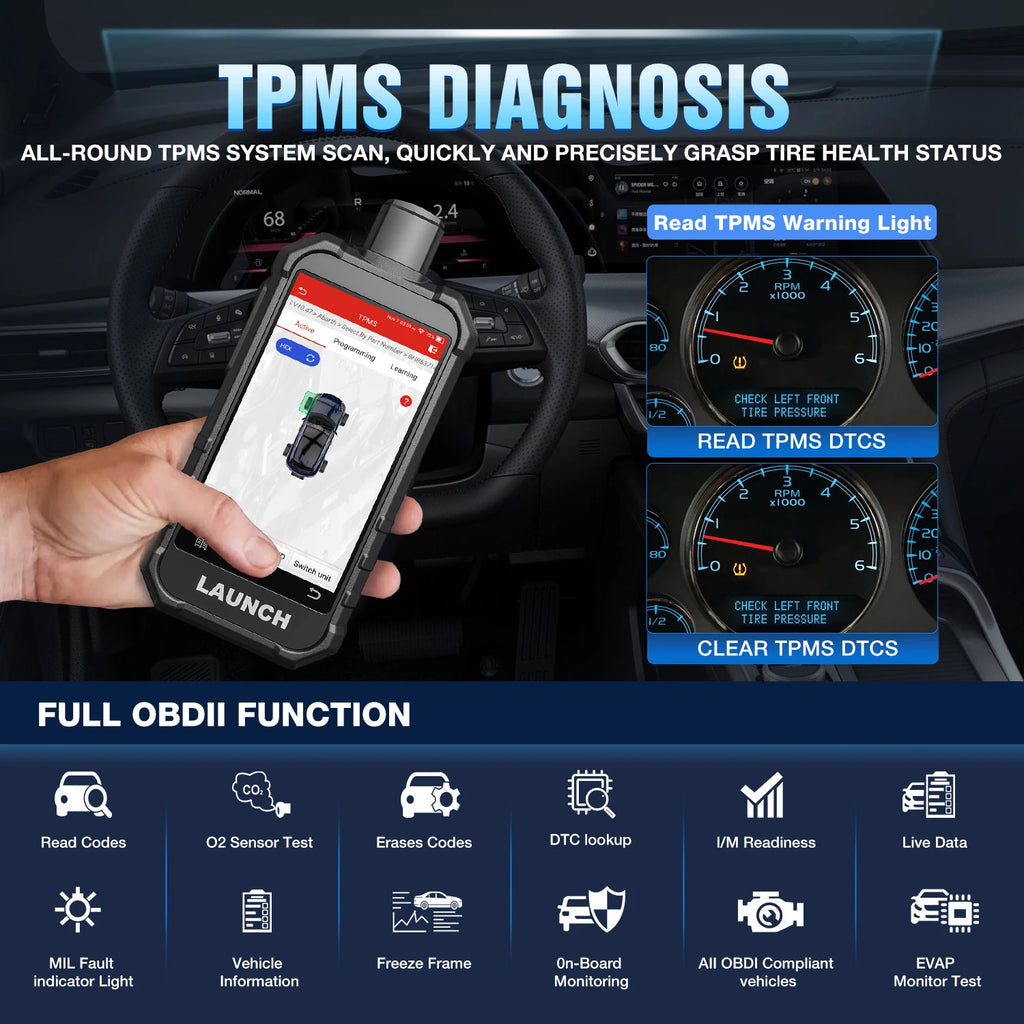 Launch Creader TPMS 5011 V2 Android TPMS OBD2 Scanner Diagnostic Tool 315 433MHz
