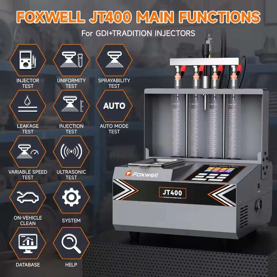 Foxwell JT400 GDI/EFI/FSI Fuel Injector Cleaner Machine – 4-Cylinder Heated Ultrasonic Tester