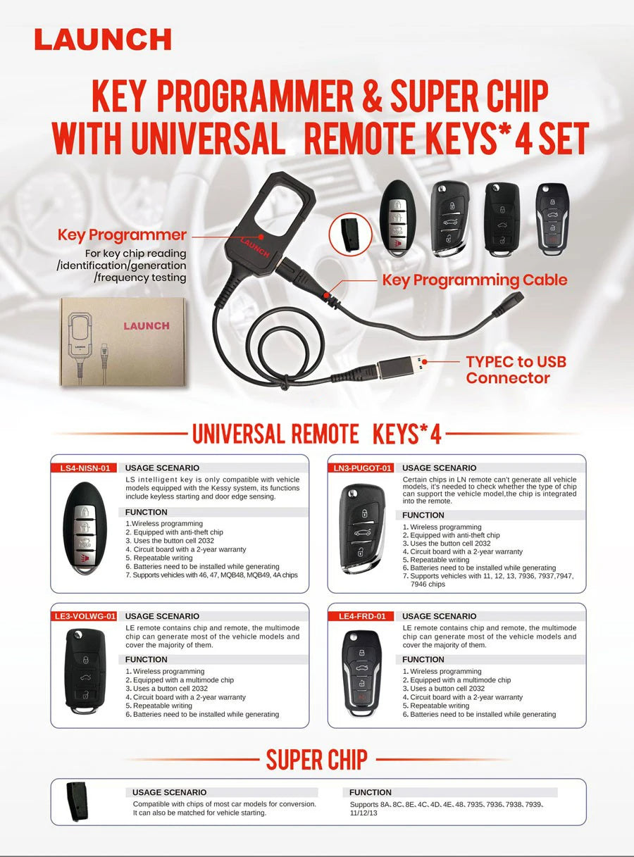 2026 New Launch X431 Key Programmer with 4 Keys IMMO Programming Tool for X431 PAD V IMMO Elite IMMO Plus