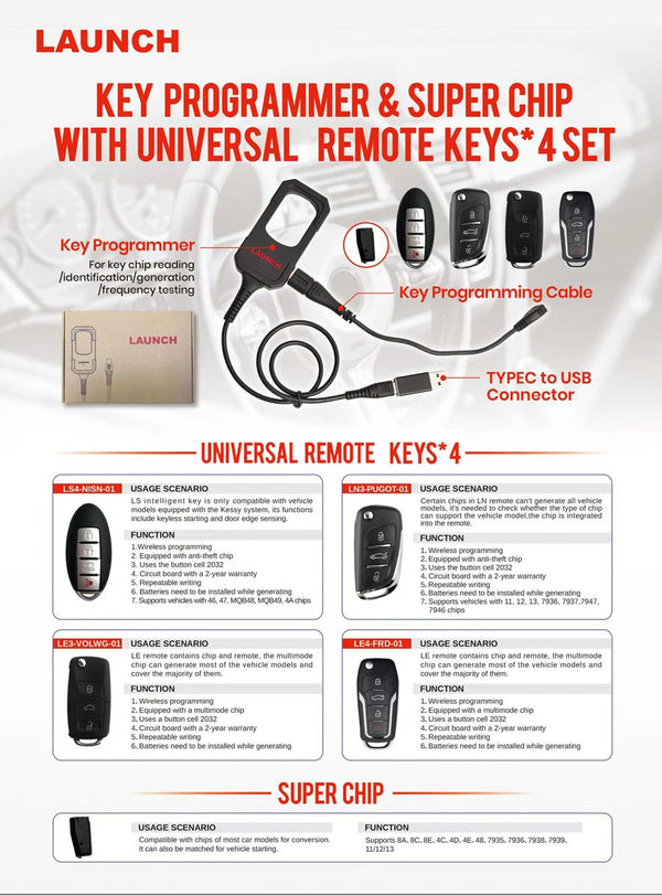 2026 New Launch X431 Key Programmer with 4 Keys IMMO Programming Tool for X431 PAD V IMMO Elite IMMO Plus