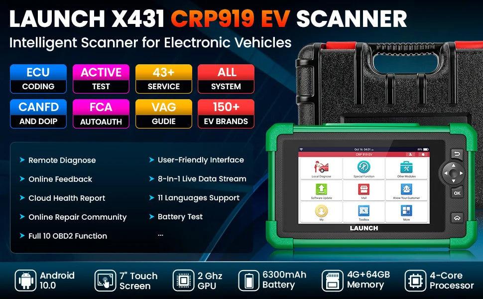2026 LAUNCH CRP919 EV Diagnostic Scanner 43+ Service OBD2 Diagnostic Code Reader