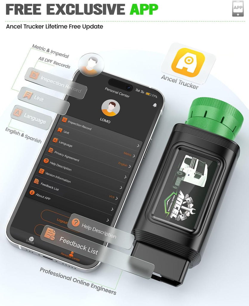 ANCEL HD120 Heavy Duty Truck Scanner Bluetooth DPF Regen Tool for Volvo & Intl