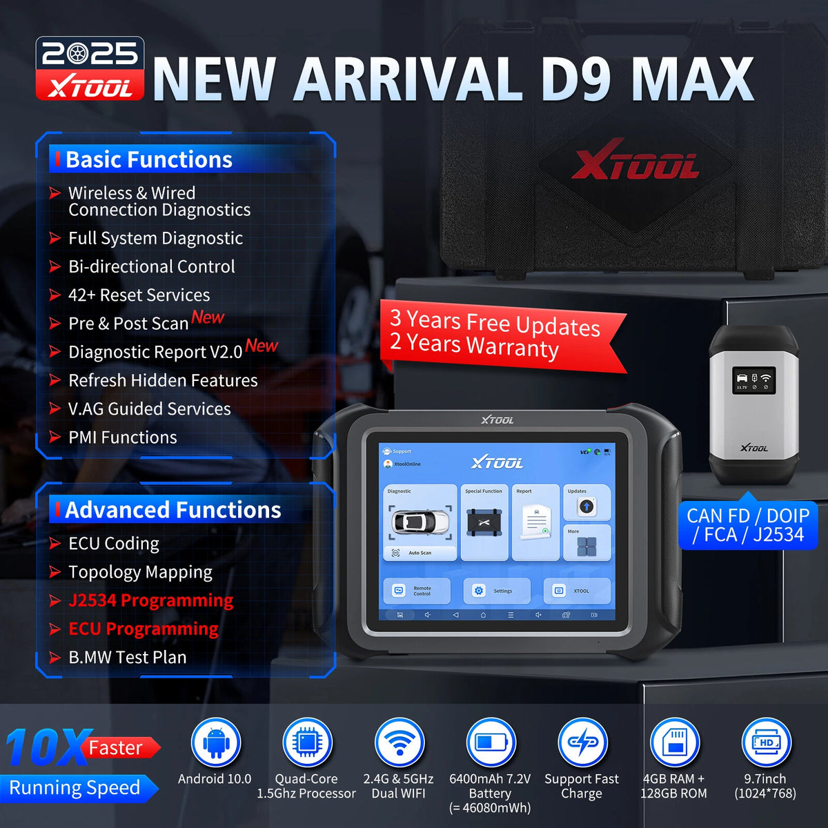 XTOOL D9MAX J2534 ECU Coding And Programming Automotive Best OBD2 Scanner