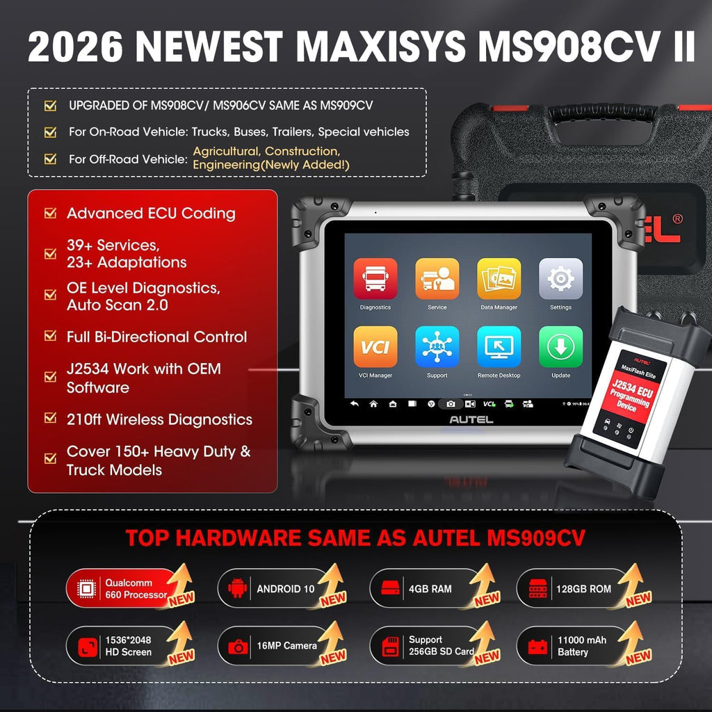 Autel MaxiSys MS908CV II Heavy Duty Truck Diagnostic Scanner J2534 ECU Coding