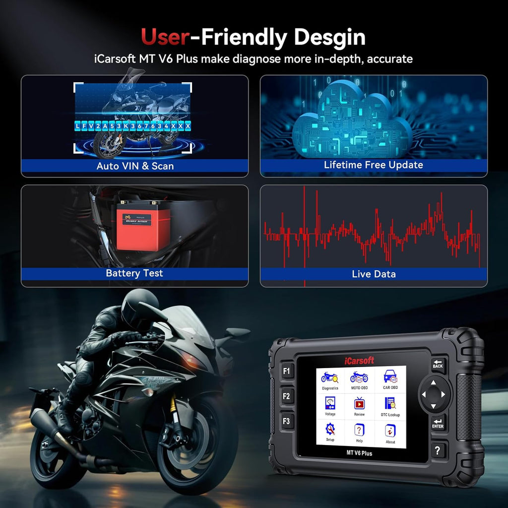 iCarsoft MT V6 Plus Motorcycle OBD2 Diagnostic Tool for 21 Brand Full System ABS