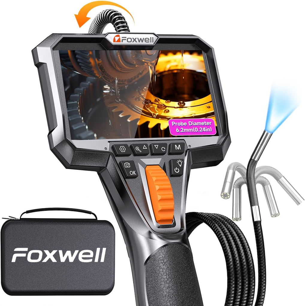 FOXWELL Y400 Articulating Borescope Inspection Camera 6.2mm HD Endoscope