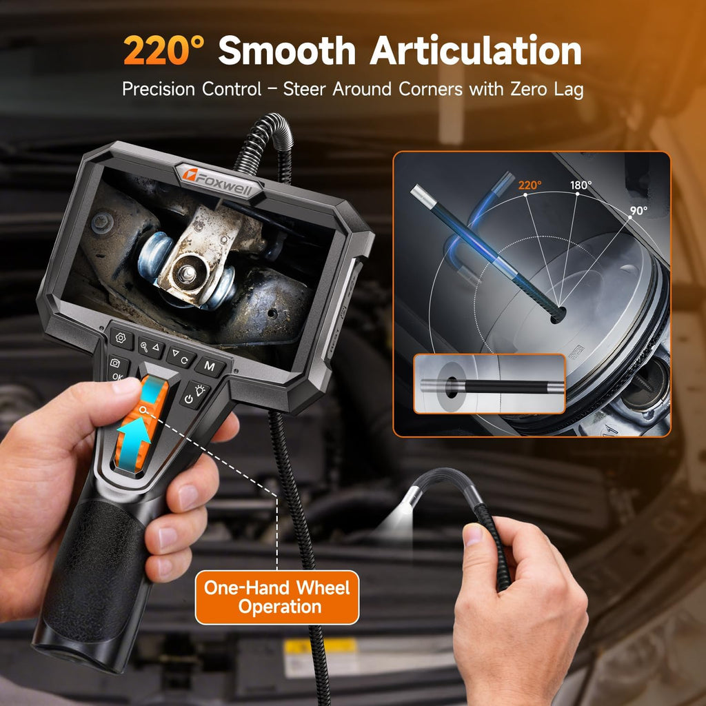 FOXWELL Y400 Articulating Borescope Inspection Camera 6.2mm HD Endoscope