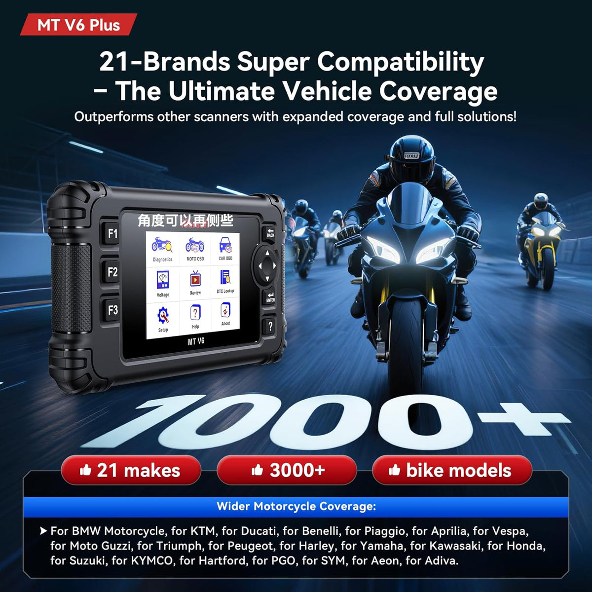 iCarsoft MT V6 Plus Motorcycle OBD2 Diagnostic Tool for 21 Brand Full System ABS