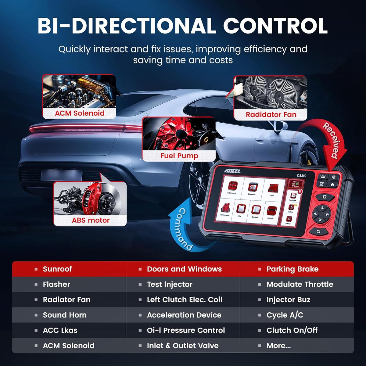 ANCEL DS300 OBD2 Car Scanner Bi-directional ECU Coding IMMO A/F Adjust 28