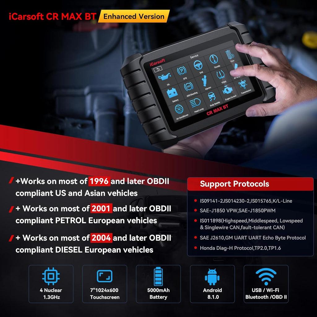 iCarsoft CR MAX BT Wireless Multi-Brand Full System Scanner 40 Functions Resets
