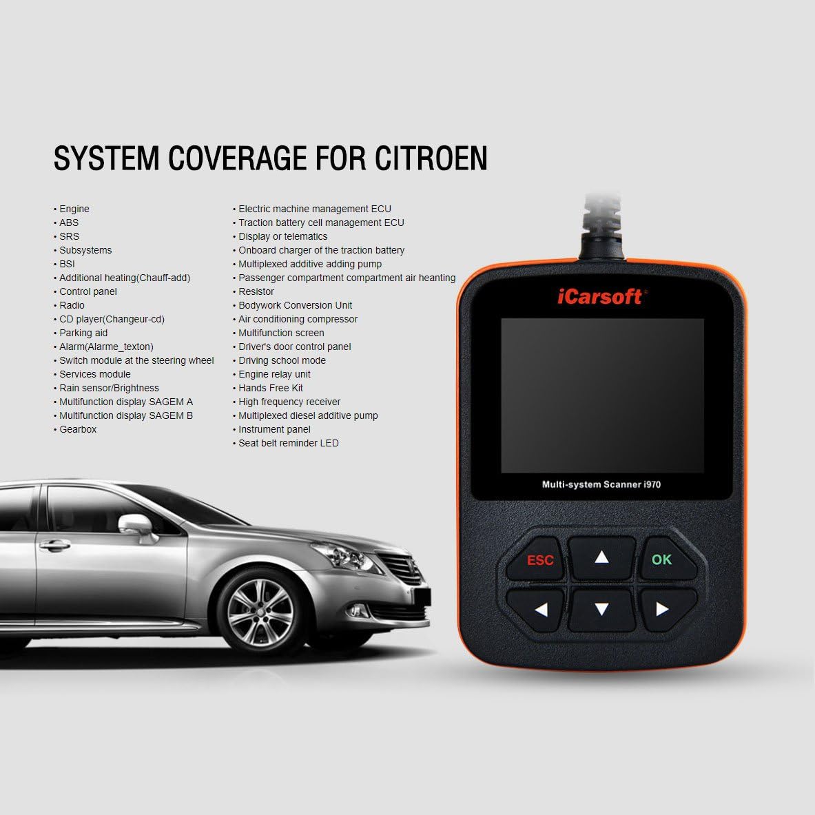 iCarsoft i970 Fits Citroen OBD2 Diagnostic Code Reader Reset Scanner Tool