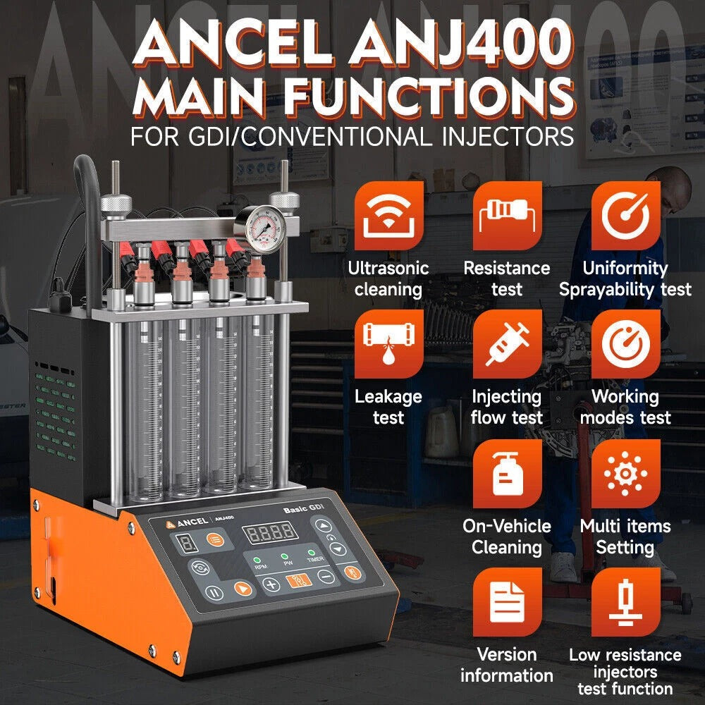 ANCEL ANJ400 Fuel Injector Cleaner Tester GDI EFI Ultrasonic 4-Cylinder Machine
