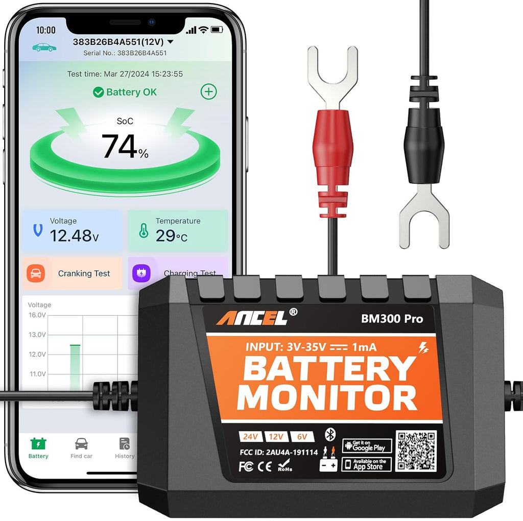 ANCEL BM300 Pro 6V 12V 24V Bluetooth Battery Tester Monitor for Car Truck RV