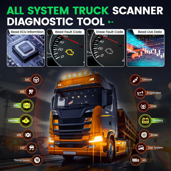 ANCEL HD200 Truck Scanner Bluetooth Tool for Cummins CAT OBD2 Speed Reset Code