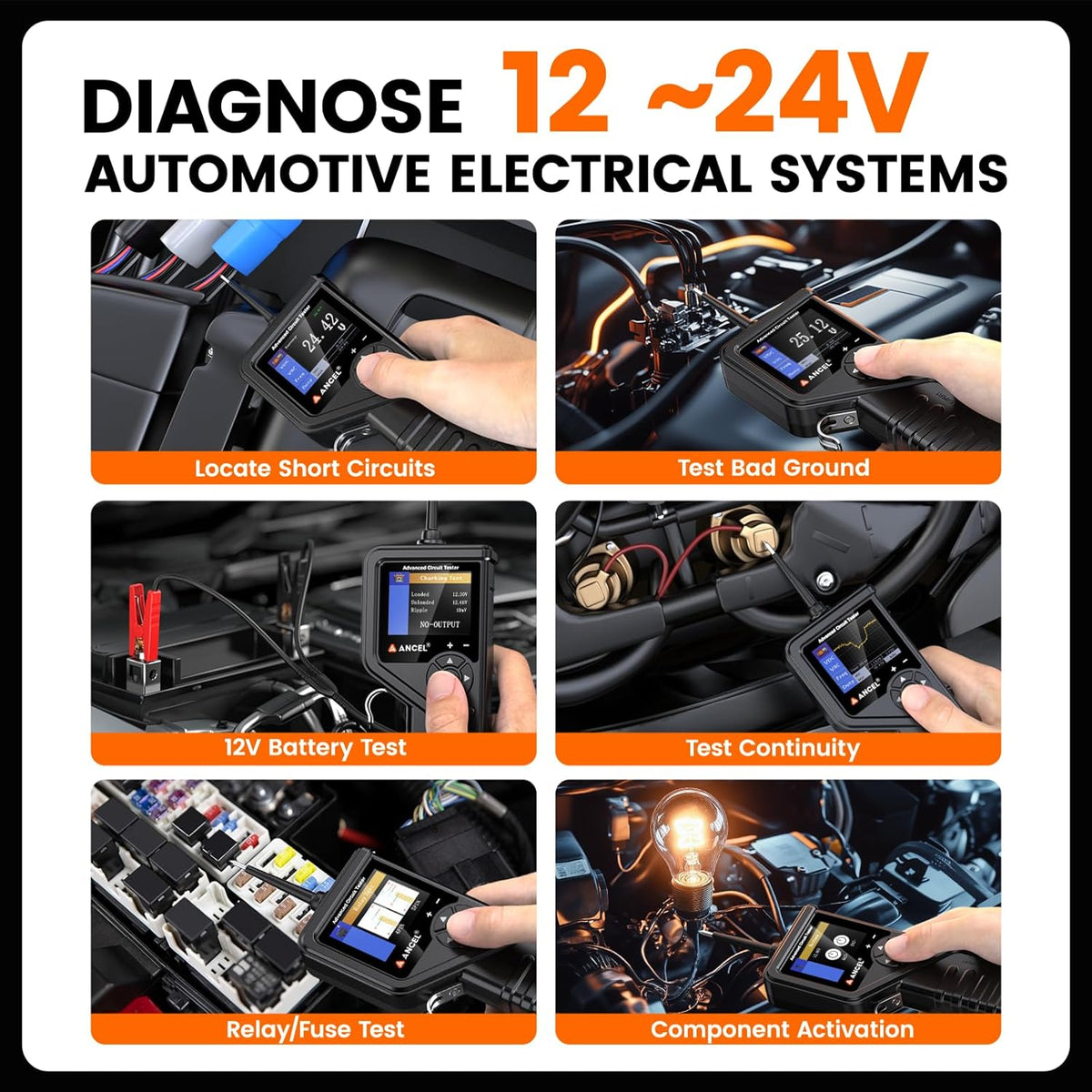 ANCEL PB600 12V 24V Car Circuit Power Probe Tester Relay Injector Battery Tool