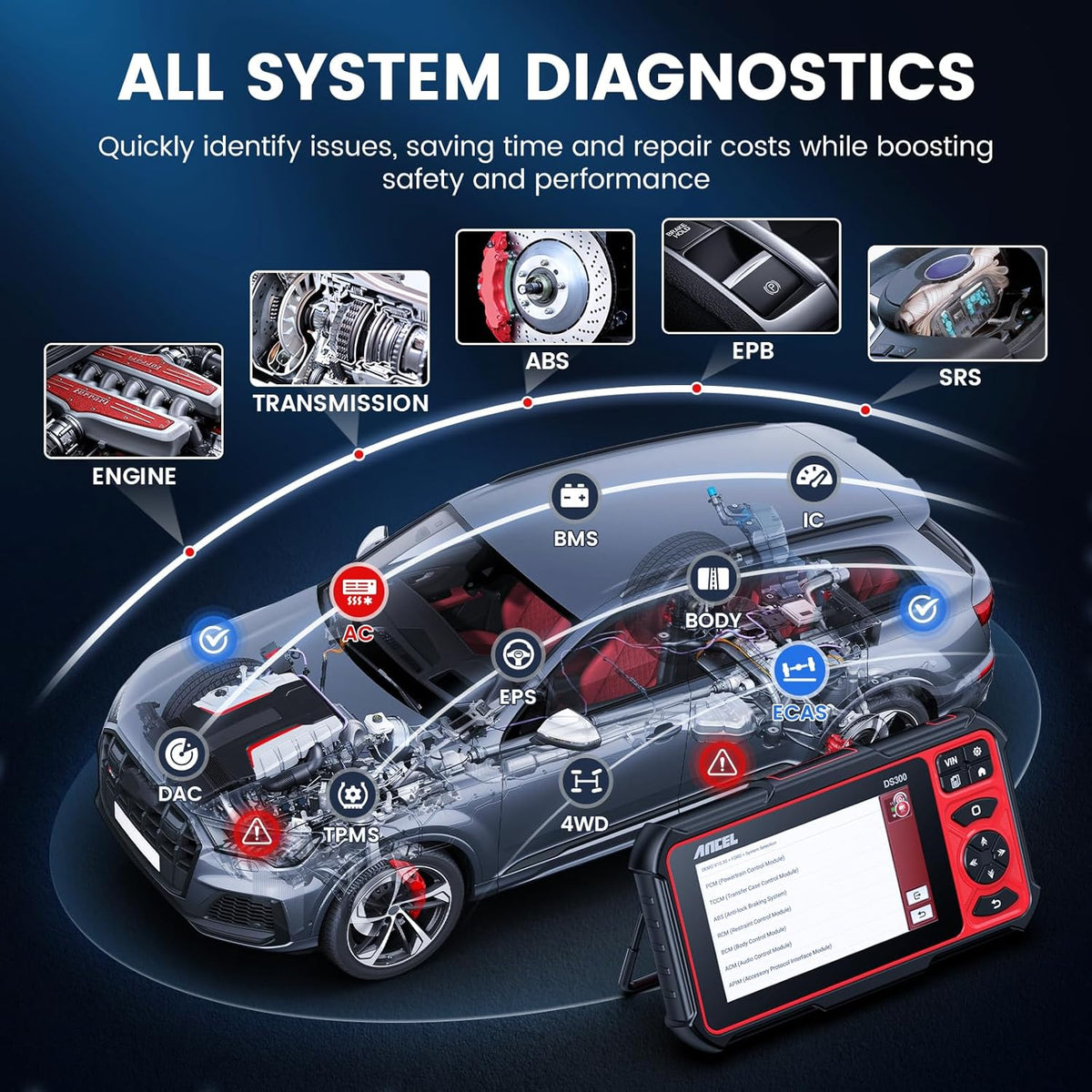 ANCEL DS300 OBD2 Car Scanner Bi-directional ECU Coding IMMO A/F Adjust 28