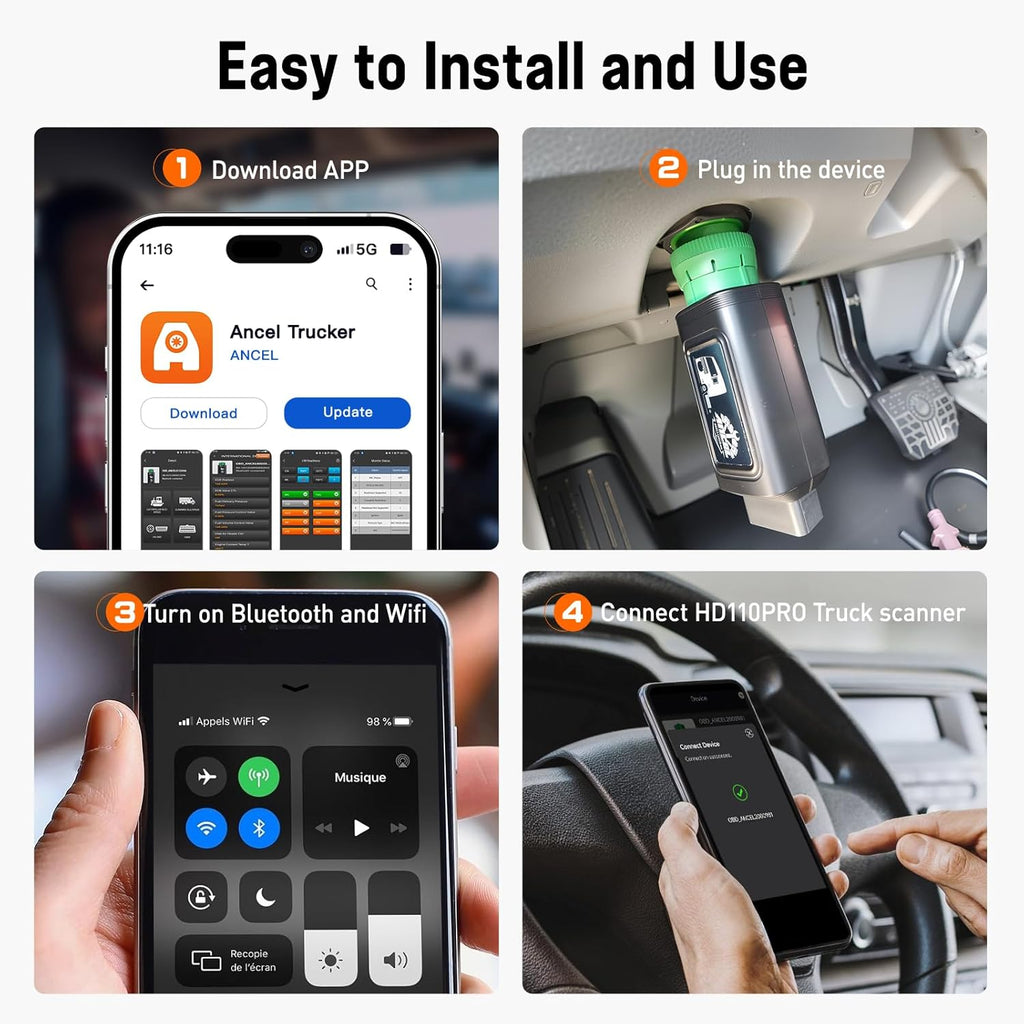 ANCEL HD200 Truck Scanner Bluetooth Tool for Cummins CAT OBD2 Speed Reset Code