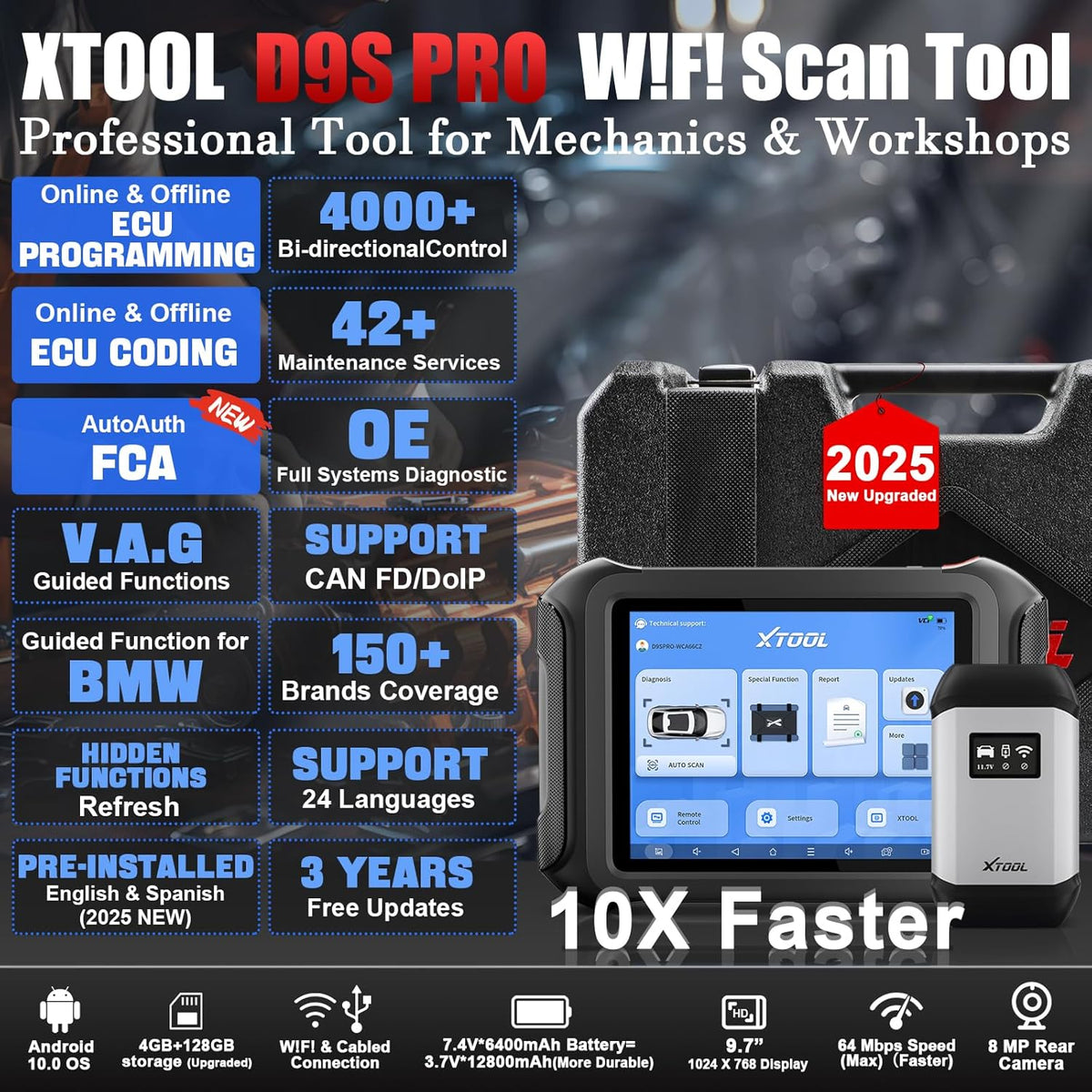 XTOOL D9S PRO ECU Coding And Programming OBD2 Scanner FCA AutoAuth DoIP/CAN FD
