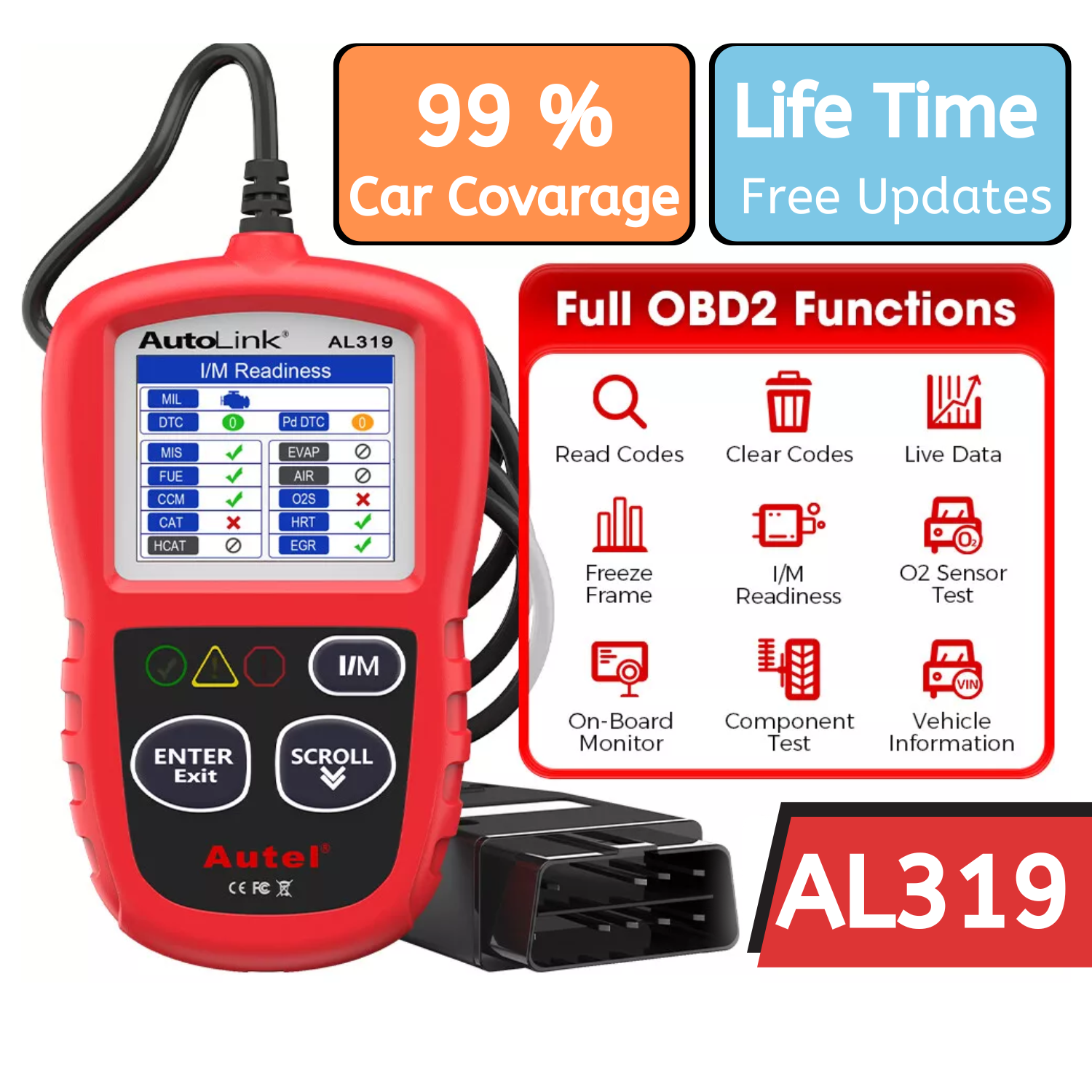 Autel AL319 OBD2 Code Reader for Cars 1996+ CAN OBDII Scanner with Freeze Frame & Live Data Display Secondary image