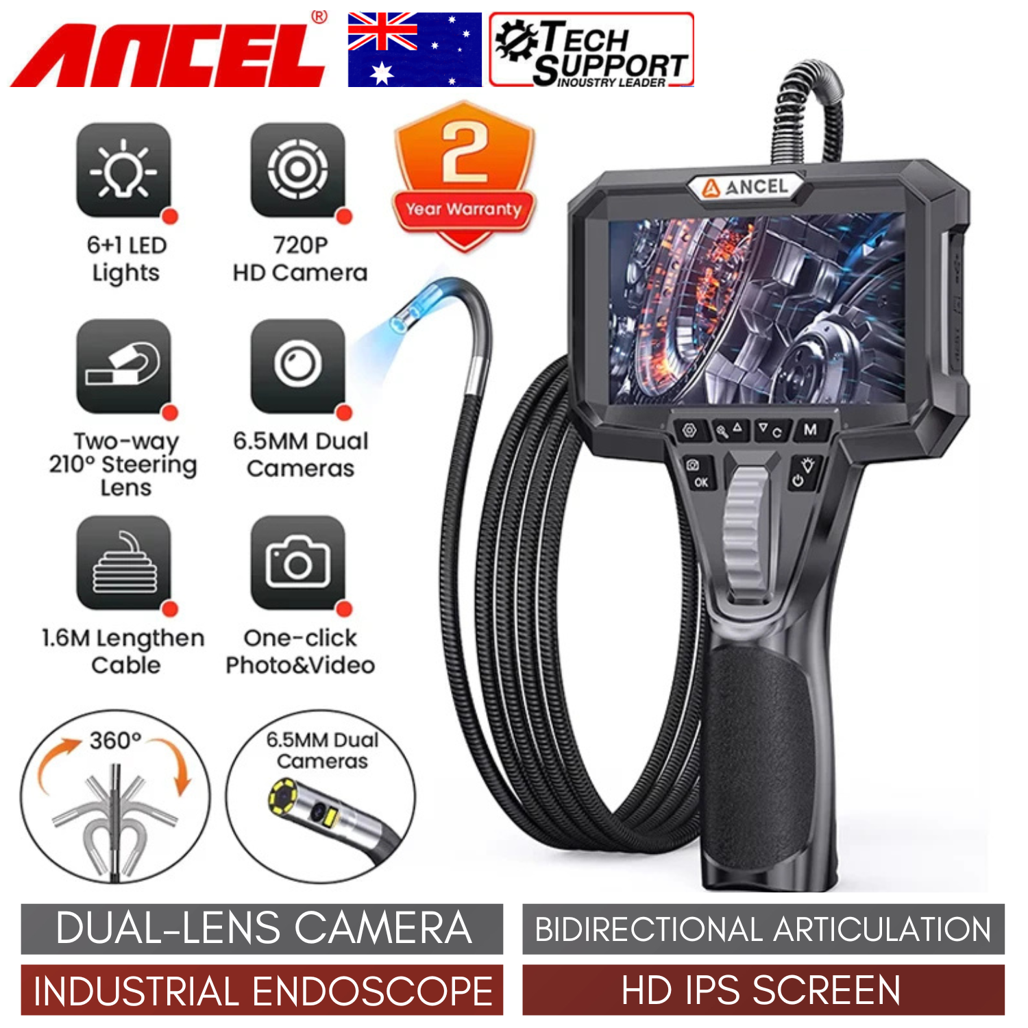 ANCEL AN302 Dual Lens Industrial Endoscope Camera 4 3 Inch Automotive Inspection Secondary image