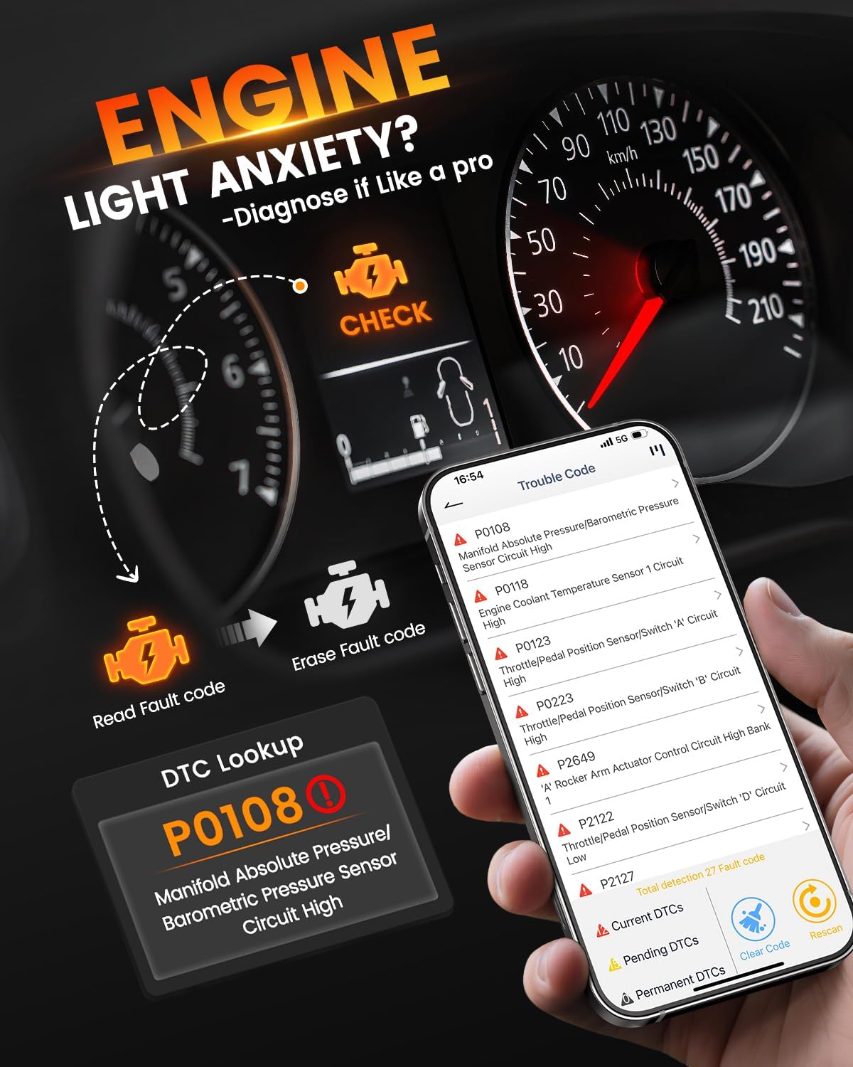 Ancel BD310 OBD2 Auto OBD Scan Tool Digital Gauge & Car Trip Computer For iPHONE